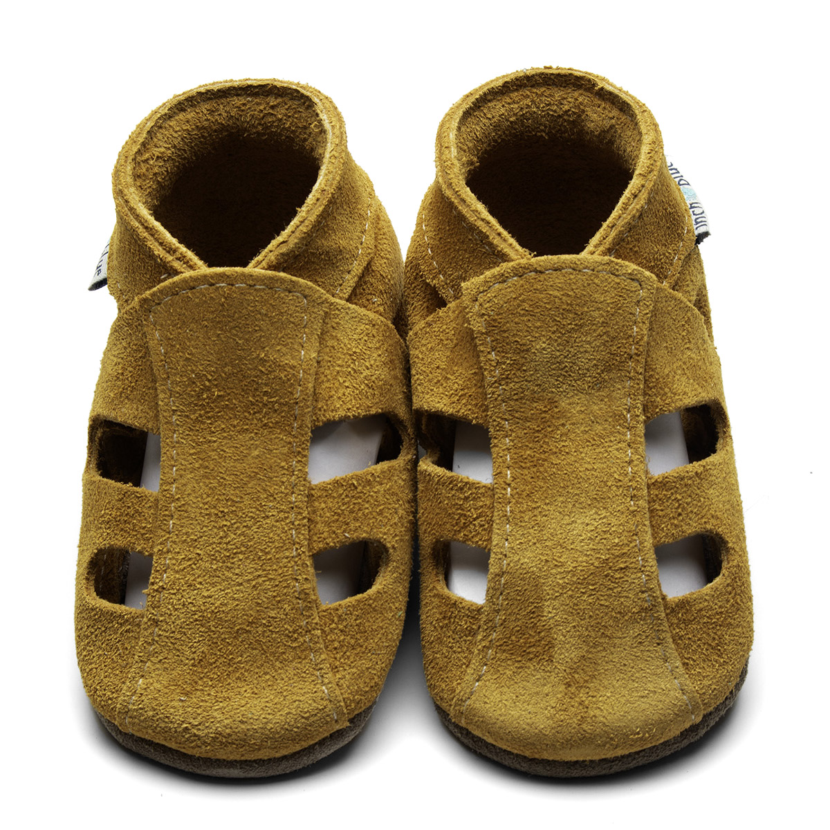 Inch Blue Sandals in Tan Suede and Caramel, barefoot shoe
