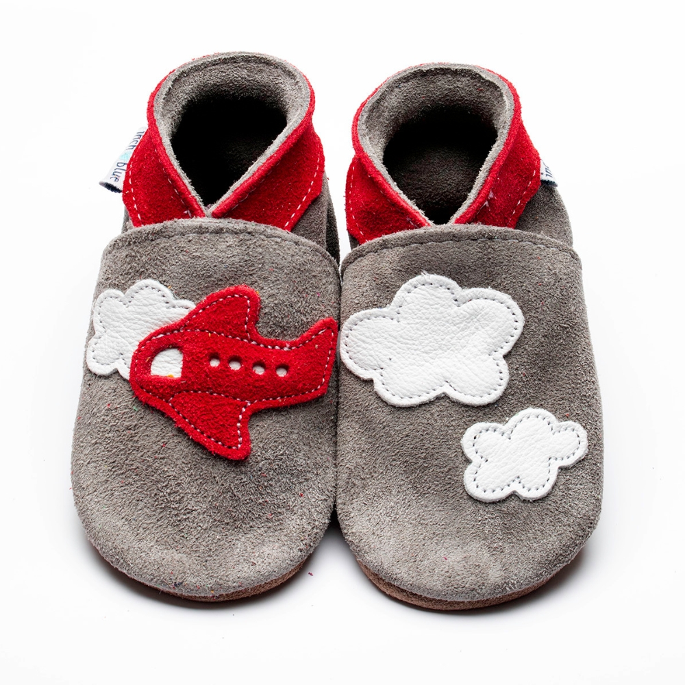 Inch Blue Aeroplane Clouds Grey Suede, barefoot shoe