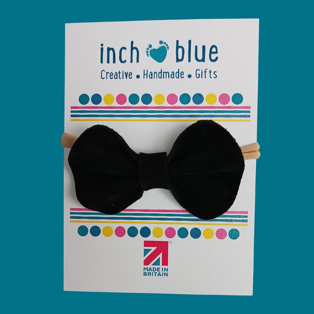 Inch Blue Hair Bow Black Suede, barefoot shoe