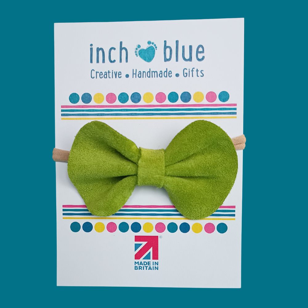 Inch Blue Hair Bow Citrus Green Suede, barefoot shoe