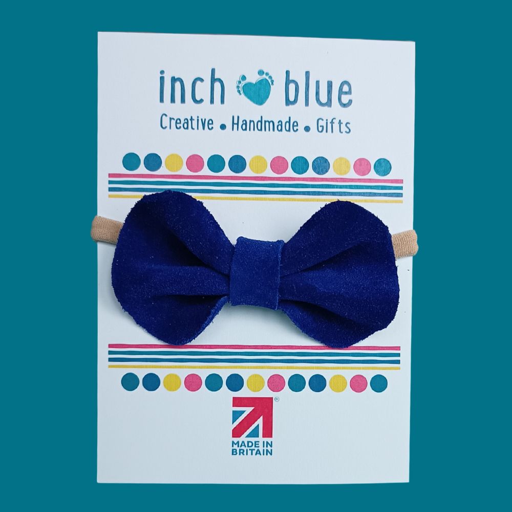Inch Blue Hair Bow Cobalt Blue Suede, barefoot shoe
