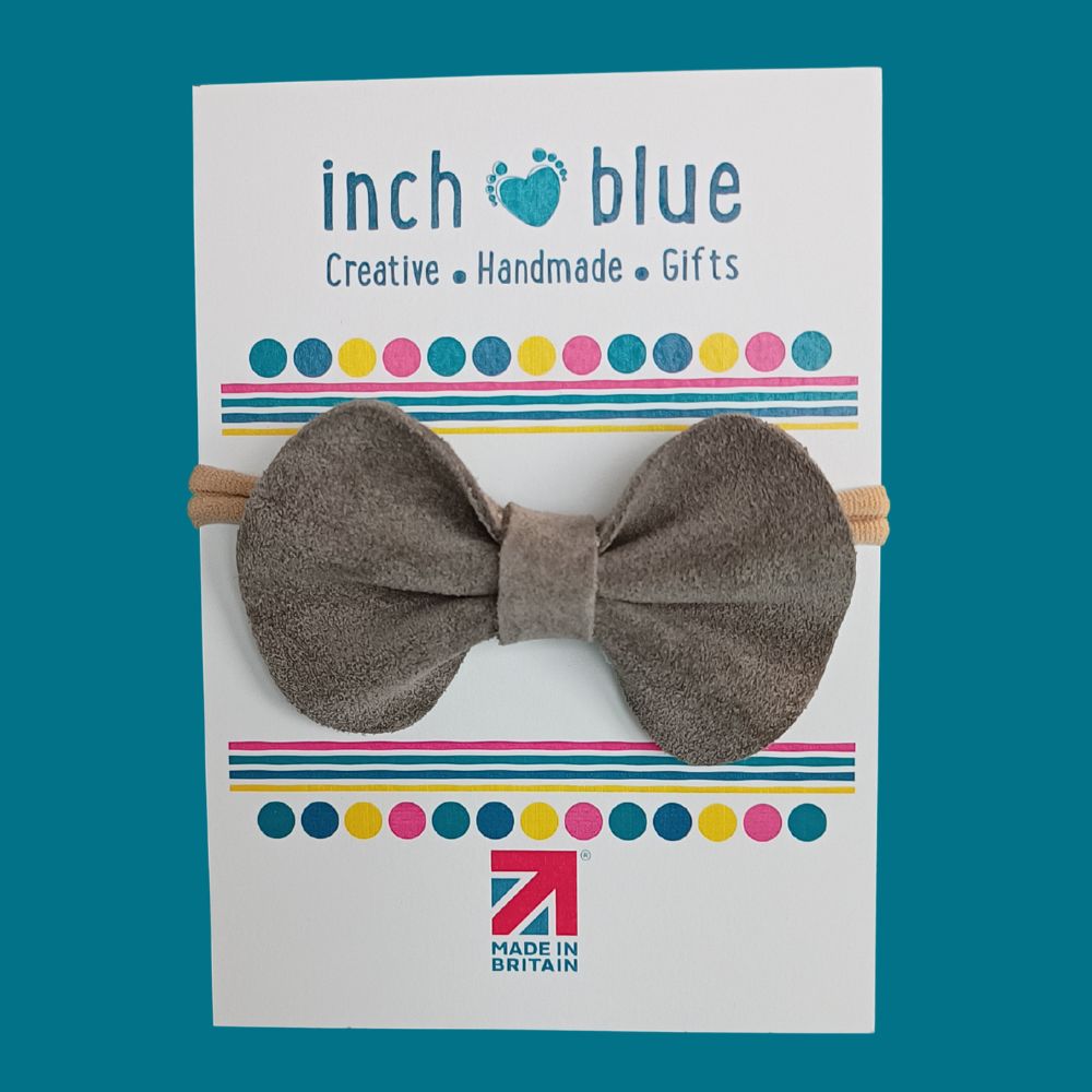 Inch Blue Hair Bow Grey Suede, barefoot shoe