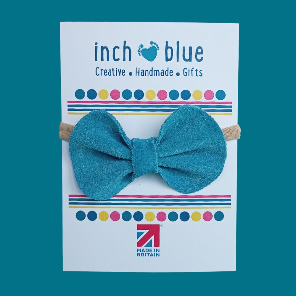 Inch Blue Hair Bow Marine Blue Suede, barefoot shoe