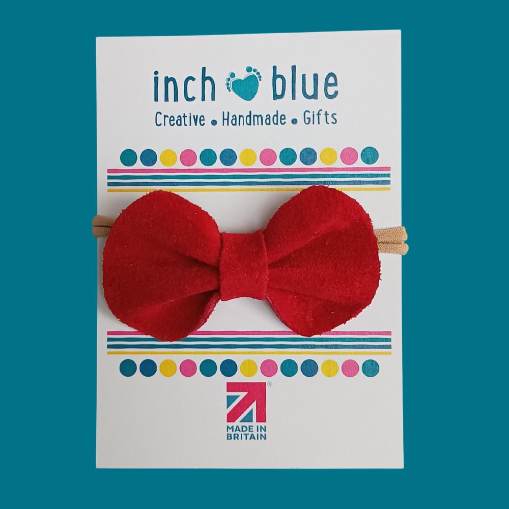 Inch Blue Hair Bow Red Suede, barefoot shoe