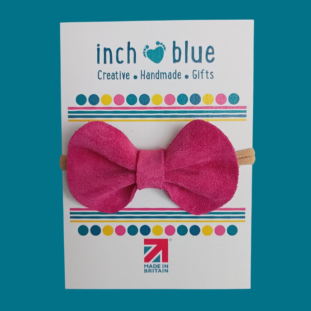 Inch Blue Hair Bow Shocking Pink Suede, barefoot shoe
