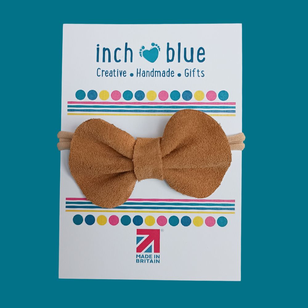 Inch Blue Hair Bow Tan Suede, barefoot shoe