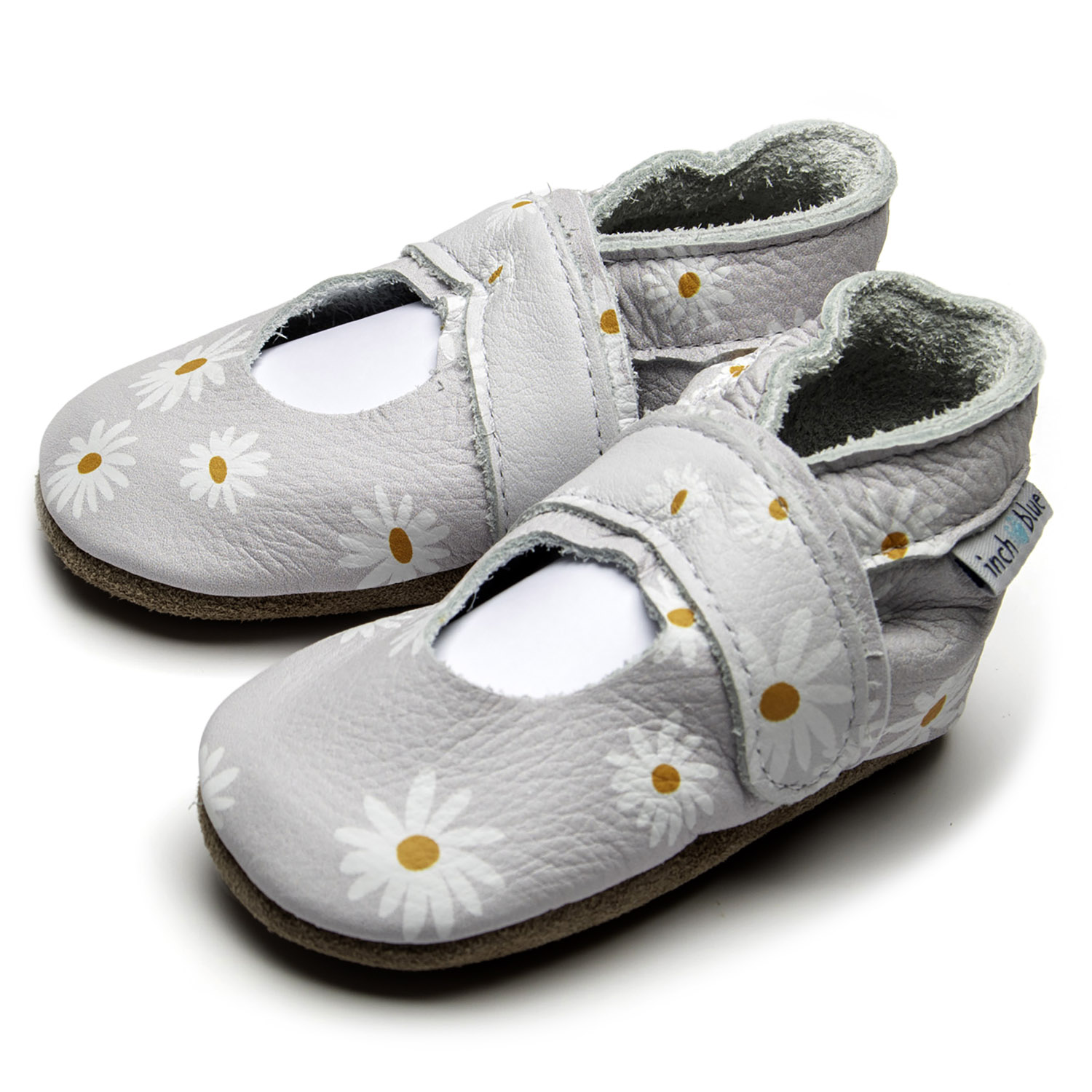 Baby Girl Mary Jane Daisy Grey Soft Sole Elasticated Ankle Inch