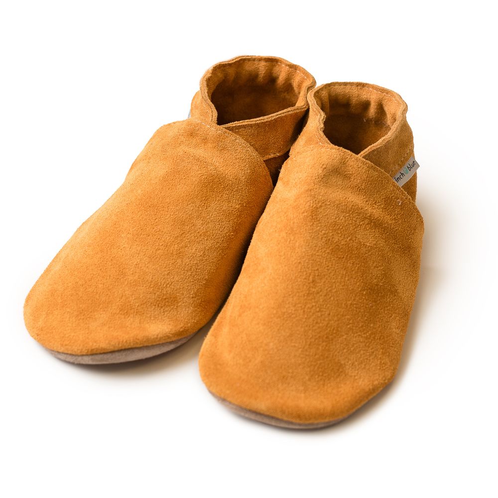 Inch Blue Grown Ups Plain in Tan Suede and Baby Blue, barefoot shoe