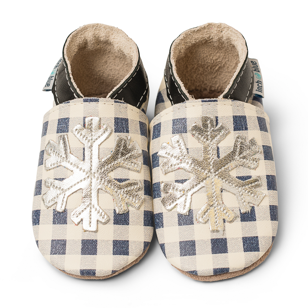 Inch Blue Snowflake Gingham Slate, barefoot shoe